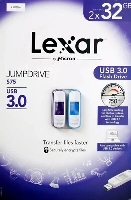 Lexar 32GB JumpDrive S75 USB 3.0 Flash Drive External Storage Up to 150 MB 2/Pak - Image 1 of 2