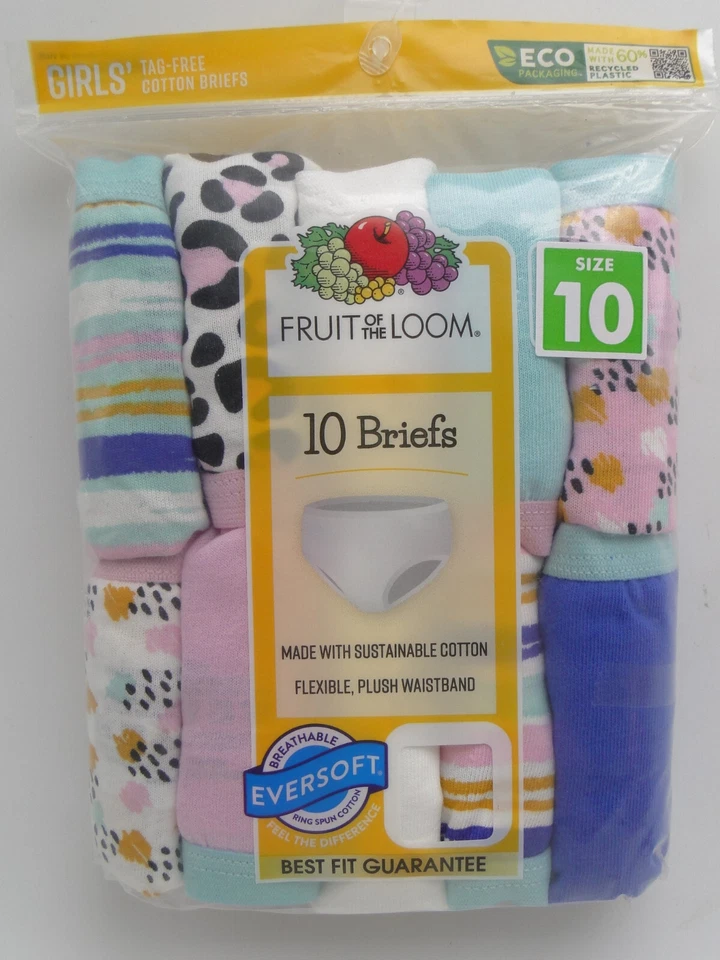 Fruit of The Loom Girls' Big Cotton Brief Underwear 10 Multicolor Size Zo7m