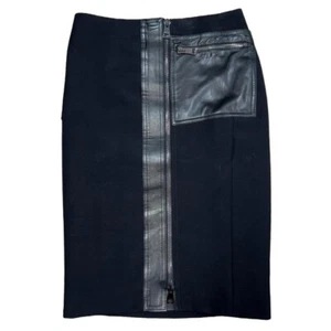 GUCCI 01AW Tom Ford Leather Panel 100% Wool Skirt Black Women’s Archive Vintage - Picture 1 of 9