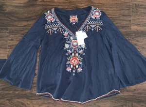 NWT Johnny Was Bohdi Blue Embroidered Swing Top Blouse XS $215 - Picture 1 of 4