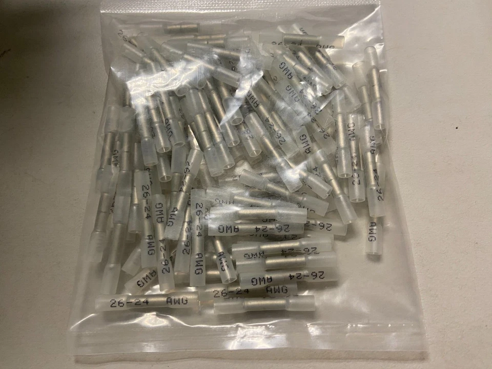 ACDC WIRE AND SUPPLY 100 pcs HEAT SHRINK BUTT CONNECTORS WIRE SPLICE 26-24 GAUGE