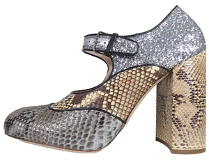 Miu Miu Shoed Python Glitter Mary Jane Block Chunky Heel Pumps UK 6 Snake Skin - Picture 1 of 21