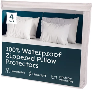 Niagara 4 Pack Waterproof Pillow Protectors Queen 20x30 Inches Smooth Zipper Pre - Picture 1 of 7