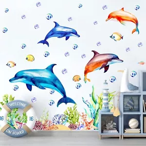 Large Dolphin Wall Decals Under The Sea Wall Stickers Ocean Fish Wall Decals ... - Picture 1 of 9