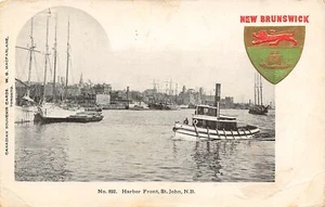 Tug Sailing Ships Harbor Front St John New Brunswick Canada 1910c postcard - Picture 1 of 2