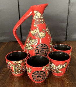 SETSCZY Service à thé ou saké mariage chinois théière céramique rouge avec 4 tasses - Photo 1/10