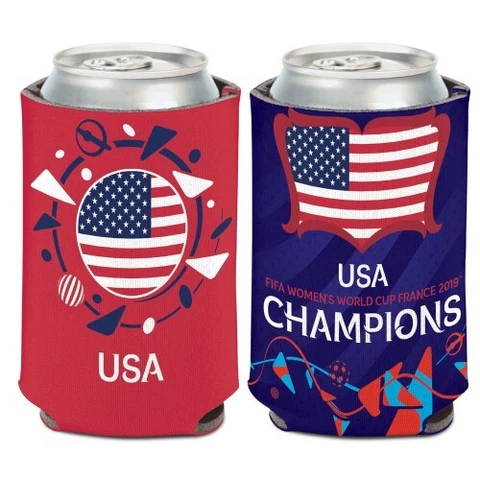 United States USA Women's Soccer Team 2019 World Cup Champions Can Cooler Cover