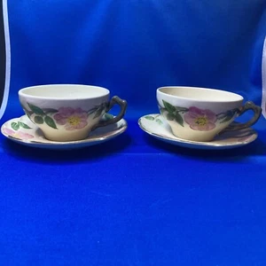 DESERT ROSE Franciscan 2 Big TEA COFFEE CUPS & 2 SAUCERS Vintage - Picture 1 of 8