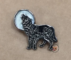 Howling Wolf with White Moon Vest Pin Made in the USA Free USA Ship - Picture 1 of 4