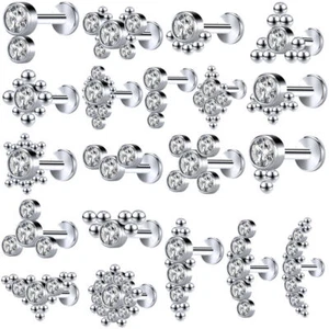 20Pcs 16G Stainless Steel Lip Studs CZ Monroe Piercings Labret Piercing Ear Stud - Picture 1 of 15