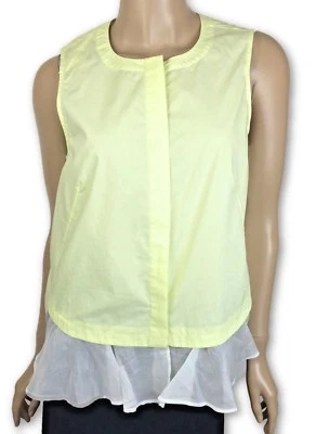 Derek Lam 10 Crosby Petite XS 衬衫上衣黄色白色分层无袖纽扣 — 第 1/4 张图片