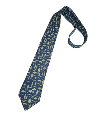 HERMÈS синий/зеленый деревья бабочка мужчин 100% шелк роскошь галстук Франция  - Изображение 1 из 4