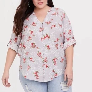 Torrid Womens Harper Leopard Floral Challis Blouse Plus Size 1X Gray - Picture 1 of 8