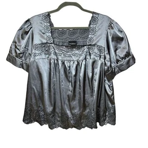 Top Lane Bryant Floral Bordado S/S Cuello Cuadrado Gris Para Mujer 26/28 - Imagen 1 de 12
