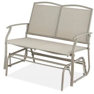 2 Seat Mesh Patio Loveseat Swing Glider Rocker with Armrests in Taupe - Picture 1 of 3