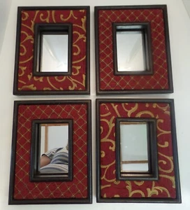 Set of 4 Decorative Wood & Beautifully Colored Fabric Mirrors 10.25" X 8.5" - Picture 1 of 13