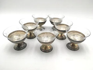 Set aus 7 antiken Dessertbechern Sterlingsilber & geätzten Kristalleinsätzen - Bild 1 von 21