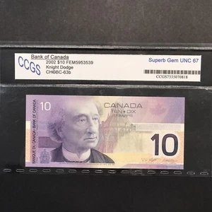 2001/2002 Bank of Canada $10 Dollar Banknote - Short run Prefix FEM -  GEM 67 - Bild 1 von 2