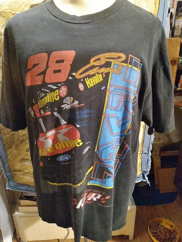 Ernie Irvan Vintage NASCAR Havoline 28 T-Shirt Large 1996 faded black 2 sided Cover