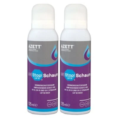 Azett UV Stop Schaum 2 x 125 ml Sonnenschutzschaum Schutz vor UV Strahlung SPF 5
