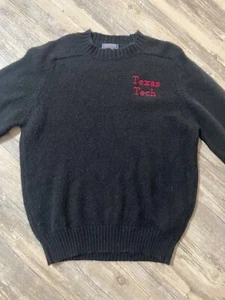 Vtg Pendleton Sweater Shetland Wool Mens Large Charcoal Black Texas Tech TTU - Picture 1 of 7