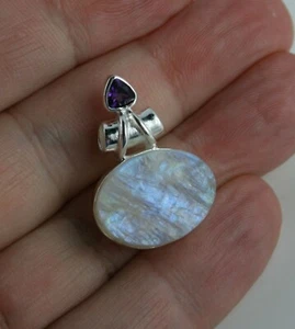 Edelstein Anhänger roher Mondstein aus Indien und Amethyst 925 Sterling Silber - Bild 1 von 3