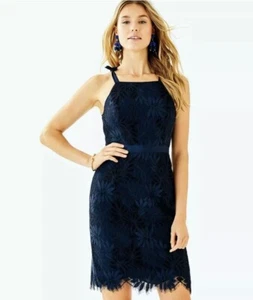 Lilly Pulitzer Kayleigh Etuikleid True Navy Blau Farn Gallery Spitze 00 Reißverschluss - Bild 1 von 5