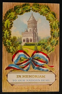 PATRIOTIC DECORATION DAY POSTCARD ~Garfield’s Tomb Cleveland OH~In Memoriam - Picture 1 of 2