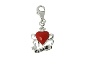 Pendant Charm Peace With Heart Red 925 Silver Tarnish Resistant Peace Shalom New - Picture 1 of 2
