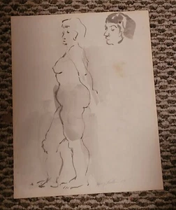 Figura femenina Henry Kallem 1912-1985 listado artista de Nueva York original pluma tinta dibujo - Imagen 1 de 1