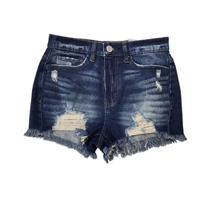 SO Denim Jean Shorts Size 5 / 27W High Rise Curvy Mom Short Distressed Raw Hem - Picture 1 of 12