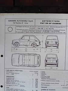 GIANNINI FIAT 126 GP 594 Cc COPIA SCHEDA omologazione originale 1973 ASI CLUB - Imagen 1 de 5