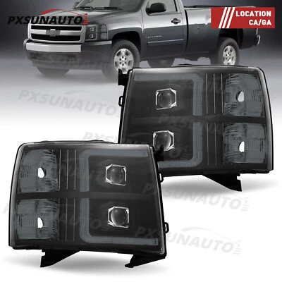 For 2007-2013 Chevy Silverado 1500 2500 HD Smoke Lens Headlights With LED DRL - Image 1 of 4