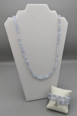 Jay King Set Blue Agate 36" Necklace & 22" Coil Bracelet 925 Silver - Image 1 of 4
