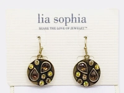 Lia Sophia Circulate Brown/Orange/Yellow Crystal Stones Round Dangle Earrings - Image 1 of 2