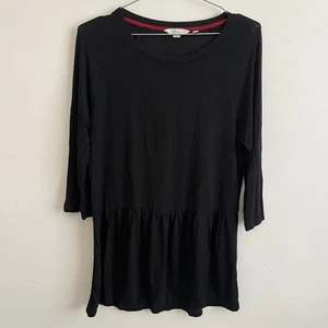 Boden 3/4 Sleeve Ruffle Hem Flounce Front Tunic Top Minimalist Black Size Small - Picture 1 of 9