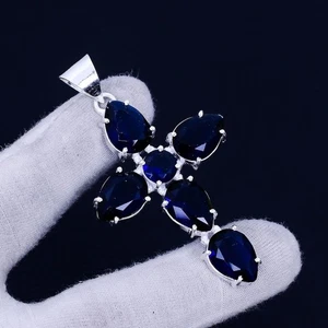 Blue Tanzanite Gemstone Handmade 925 Sterling Silver Jewelry Pendant Size-2.5" - Picture 1 of 6