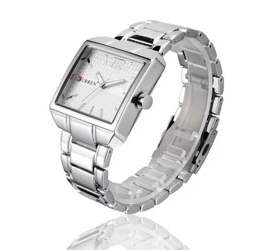 Relógio masculino Curren mostrador quadrado pulseira de aço inoxidável analógico masculino impermeável relógio - Imagem 1 de 4