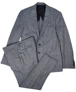 Ralph Lauren Purple Label Nigel Tick Weave 2 Piece Suit Linen Wool Mens 42R Blue - Picture 1 of 24