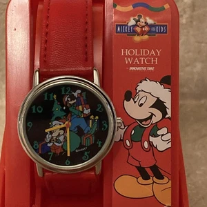 Vintage Disney Mickey Goofy Holiday Uhr rotes Band New Old Stock neue Batterie - Bild 1 von 10