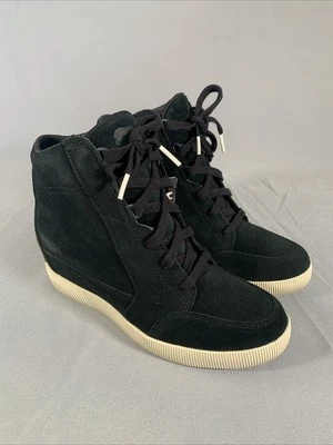 Sorel Out N About Wedge, Black/Sea Salt Suede Shoes Size 8 - Image 1 of 4
