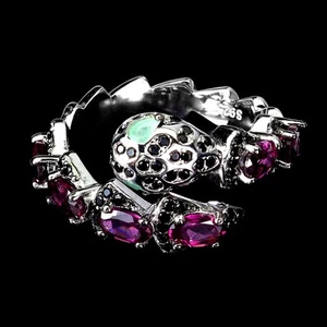 925 Sterling Silver Ring Oval Rhodolite 5x3mm Black Spinel Gemstone Jewelry 8 - Picture 1 of 13