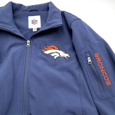 NFL Men's Medium Denver Broncos Jacket Full Zip Lightweight Orange Blue Coat - Image 1 of 4