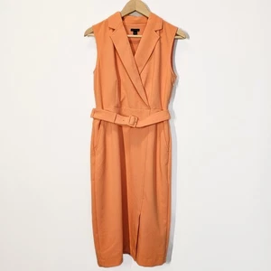 Vestido Ann Taylor Solapa Bolsillo Cinturón Naranja Coral Vaina Sin Mangas Talla Pequeña - Imagen 1 de 10