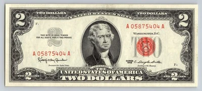 1963 Two Dollar Bill Red Seal UNCIRCULATED! Series $2 US Legal Tender Paper - Image 1 of 2