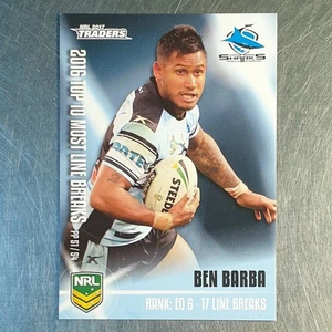 2017 NRL Traders Ben Barba 2016 Top 10 Most Line Breaks Cronulla Sharks - Picture 1 of 2