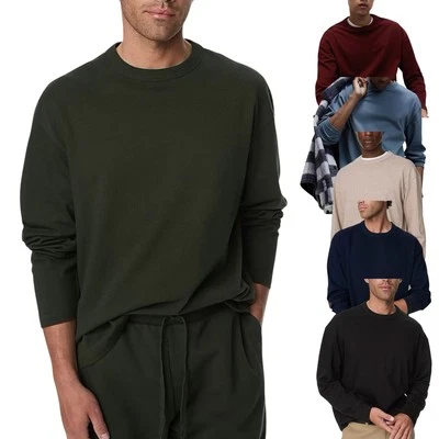 M & S Mens T Shirts Pure Cotton Long Sleeve Heavy Weight Oversized T shirt S-3XL - Image 1 of 4