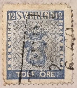 SWEDEN 1858 Coat Of Arms 12 Ore USED/HINGED Stamp in VFC - Bild 1 von 1