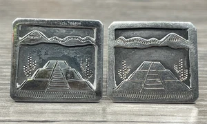 Vintage Modernist Signed JS Sterling 925 Mexico Mayan Chichen Itza Cufflinks 17g - Picture 1 of 10