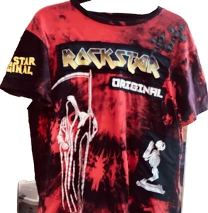 Rockstar Original Red Black Tie Dye Graphic Skeleton Tee Streetware Sz M - Picture 1 of 4
